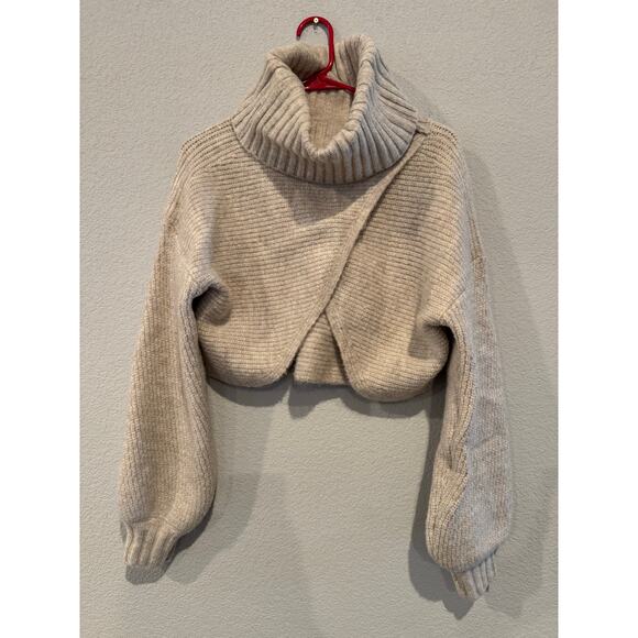 Michael Costello X Revolve Women's Size Medium Cowl Neck Wrap Sweater Beige - Picture 1 of 6